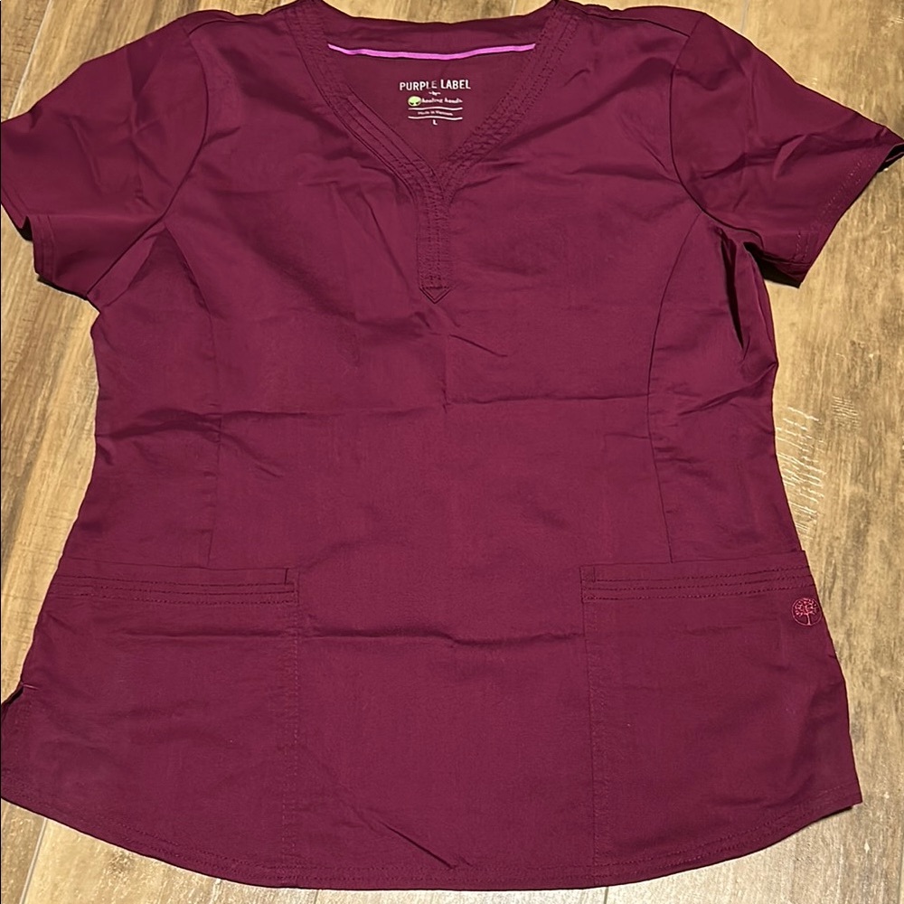 Maroon Fitted Short Sleeve Scrub Top